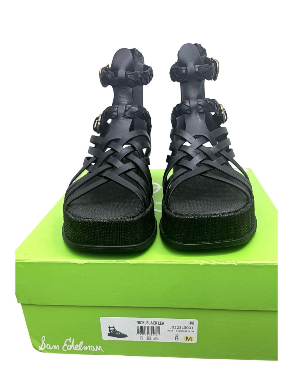 Sam Edelman Black Woven Leather Platform Sandals